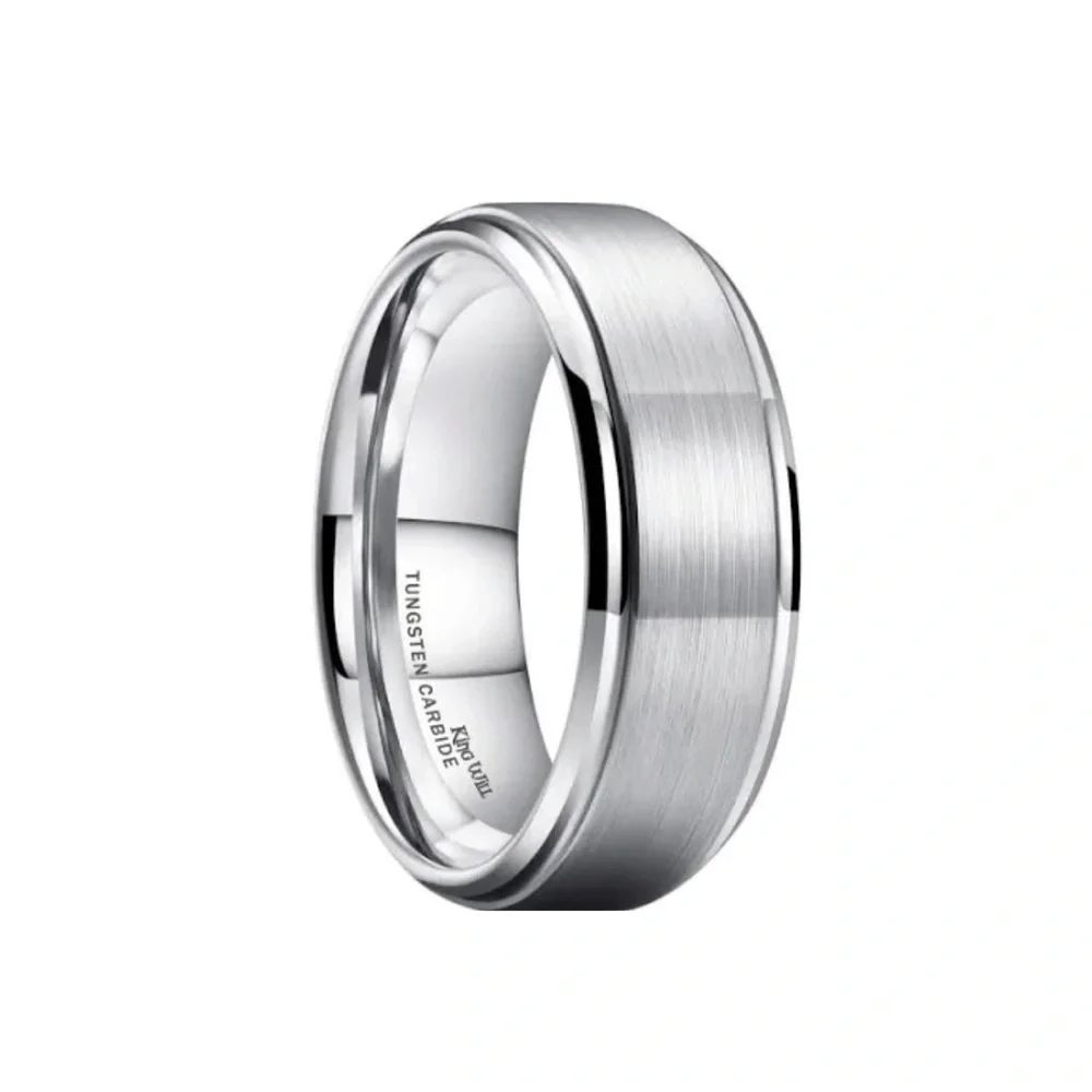 King Will Tungsten Carbide Silver Tone Etched Wedding Band for Men or Women